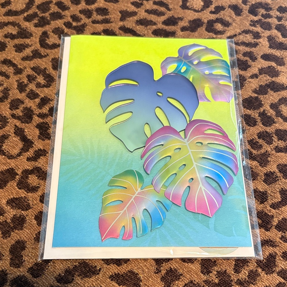🆕Papyrus Mirrored Holographic Monstera Leaf Greeting Card